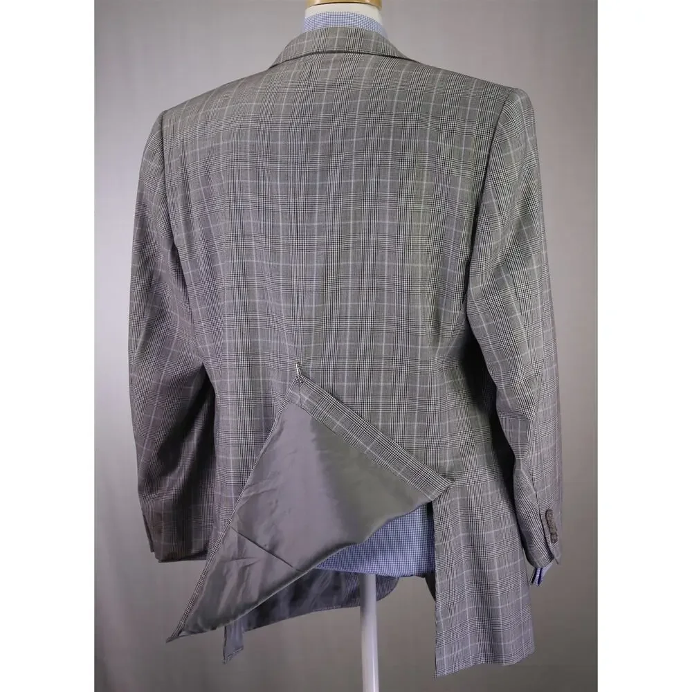 Ermenegildo Zegna Black Gray Blue Plaid Sportcoat Blazer 46R